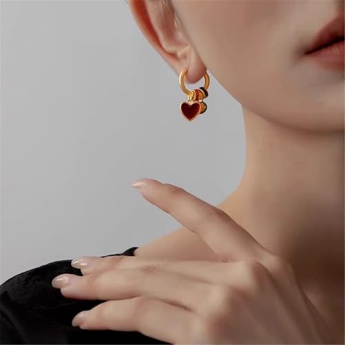 Boucles d'oreilles cœur en alliage et émail coloré pour look empilable - 5