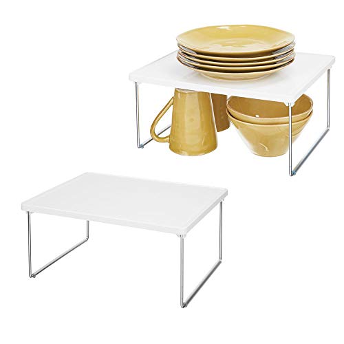 mDesign Decorative Plastic/Metal Storage Shelf - 2 Tier Raised Food and Kitchen Organizer