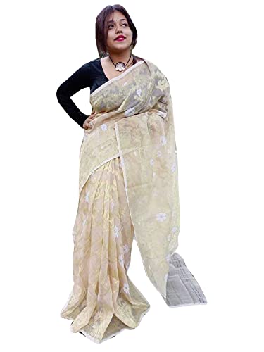Sari indio floral elegante para celebración de Eid vestido tradicional beige de 5.5 metros sin blusa