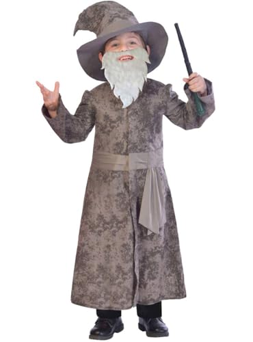 amscan 9903231 - Kids Wise Wizard Robe, Beard, Hat & Wand Boys Fancy Dress Costume Age: 9-10 Years