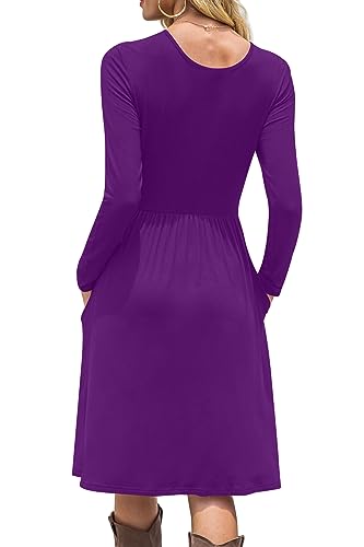 Image of DB MOON Women Casual Long Sleeve Dresses Empire Waist Knee Length Loose Dress with Pockets