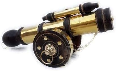 Decorative Brass and Wood Cannon Model, 15 x 7 x 7 inches, Handcrafted Metal Home Decor