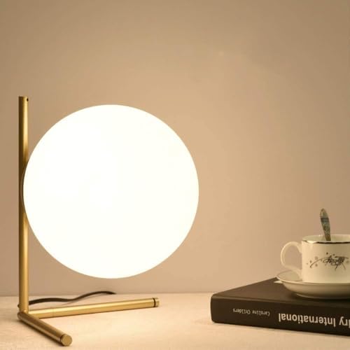 TEKHOME Lampada da Tavolo Moderna G9, Lampada Design con Sfera Opalina e Struttura Oro Bronzo, Luce da Comodino Elegante per Camera da Letto Salotto Studio, Lampadina Non Inclusa D34