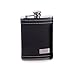 Bey-Berk Black 8 oz Leather Flask with White Stitching Engraving Plate, One Size
