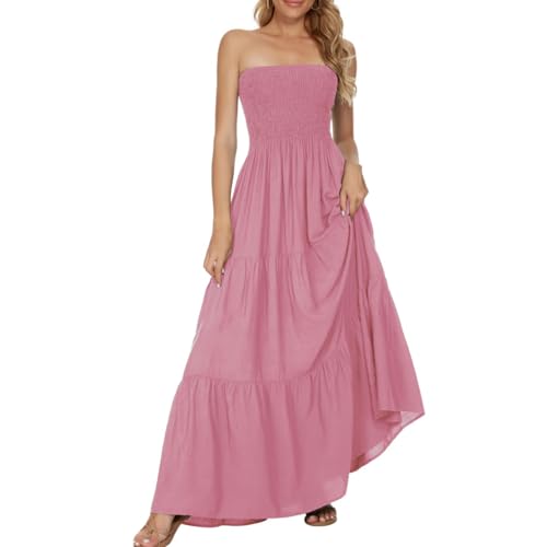 Image of Women's Summer Strapless Tube Top Maxi Dresses Off Shoulder Boho Beach Long Dress