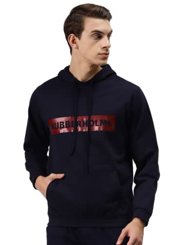Image of Hubberholme Men's Cotton Blend Brand Printed Hooded Sweatshirt