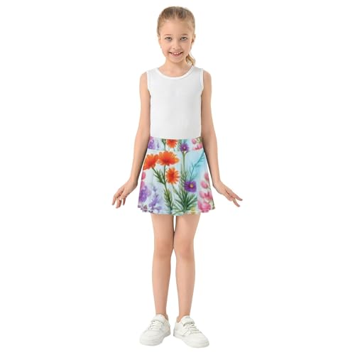 Athletic Shorts Girls Skorts Wildflowers Pink Lupines Colorful Skirts with Shorts Print Cheer Skirt 3t3