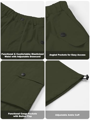 Image of Betusline Girls & Women's High Waist Wide Leg Cargo Pants Y2K Parachute Pants with Pockets and Drawstring 6 Years-Women 2XL