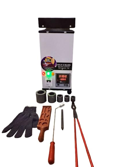 ASHIRWAD Gold & Silver Fast Melting Furnace, 1kg Capacity, 1200°C Max Temperature, 1500W with LED Display, 3 Indicator, Protective Coil System, Includes 5 Crucibles & Tools Melting time 10minutes.