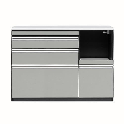 関家具(Sekikagu) 大川家具 国産 キッチン収納 カウンター シルバー 幅120cm メラミンカウンター 艶有り メタル 399950