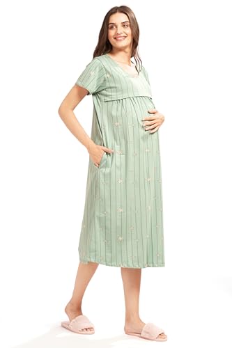 Image of AV2 Women Cotton Printed Maternity Nursing & Feeding Relaxed Fit Nighty -3146