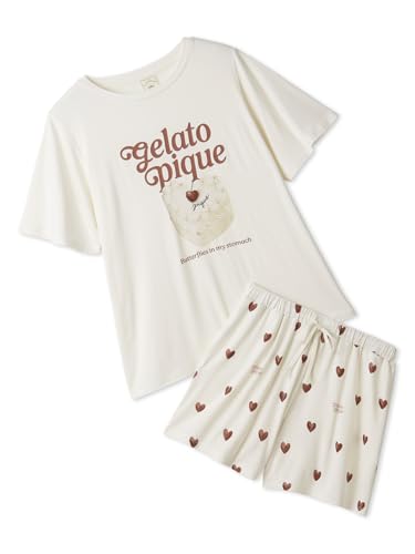 [ジェラート ピケ] 【ONLINE限定】【接触冷感】ケーキワンポイントTシャツ&ハート柄ショートパンツセット PWCT262348 レディース OWHT F