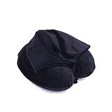 Bookishbunny Luxury Memory Foam Travel Neck Pillow with Premium Velvet Hoodie for Car Home Airplane Train (Black)