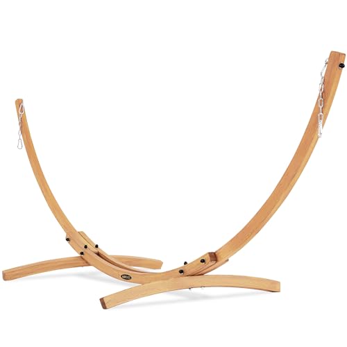 Lazy Daze Hammocks 10.5 FT Outdoor Arc Wood Hammock Stand 2 Person Hard Pine Wood Hammock Stand with Carabiners and Chains for Patio Indoor Outdoor Garden Poolside 300lb Capacity Natural
