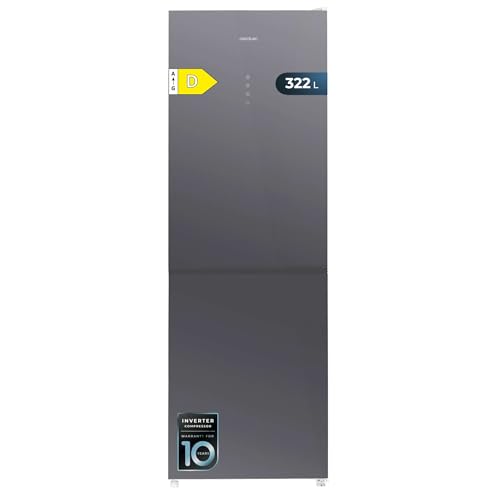 Cecotec Réfrigérateur Bolero CoolMarket Combi 322 Glass Grey D. Multi Airflow, Total No Frost, Humidity Box, Crisper Box, Mode Vacances, Mode Économie,...