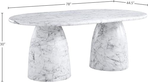 Image of Meridian Furniture 702White-T Cosenza Collection Art Deco 78 inch Indoor /Outdoor Concrete Dining Table with White Marble Finish, 78 inch W x 44.5 inch D x 30 inch H, White