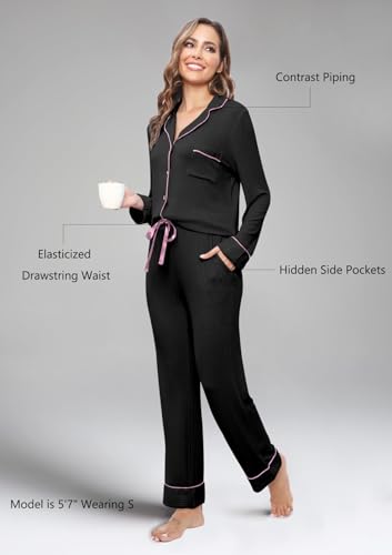 Women's Pajama Sets Long Sleeve Button Down Soft Knit Sleepwear Pjs 2 Piece Lounge Set3