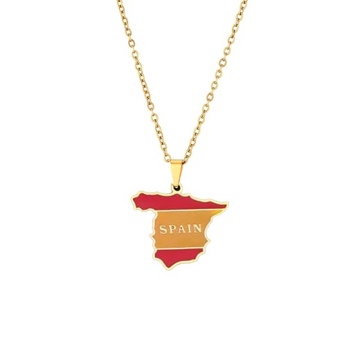 For Spain Stainless Steel Map Pendant Necklaces Jewelry Gold Color Items For Women Man Party Gifts Ethnic StyleJewelry(For Spain