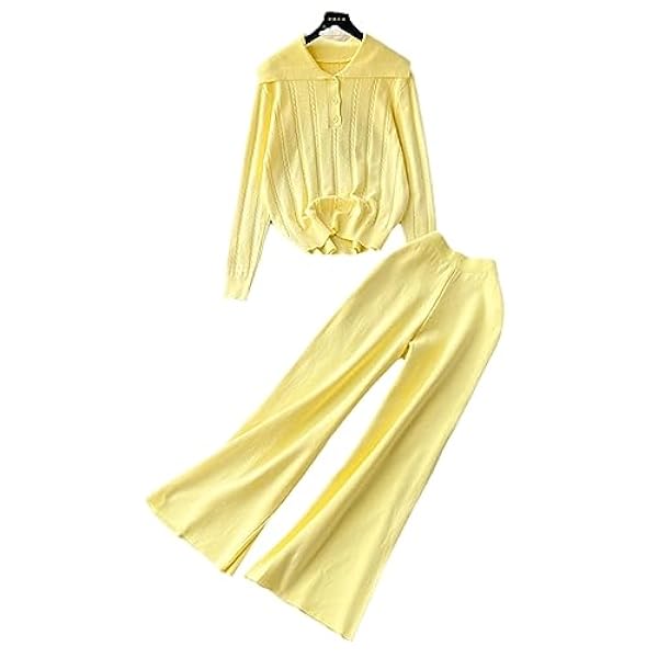 DUOTCYELE Set Due Pezzi in Maglia Larga - Tute da Lavoro A Maglia da Donna Casual Autunno Maglione Caldo A Righe con Bottoni Risvolto E Pantaloni A Gamba Larga Abito Ampio Addensato Invernale da Don