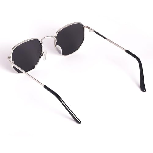 Image of Sheomy Hexagon Glasses Silver Frame Black Shades, Photo Props Unisex Sunglasses (Pack of 1 (Black)) -022