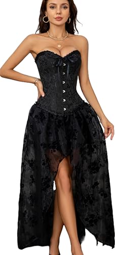 SZIVYSHI Women's Overbust Sweetheart Lace Up Plastic Bones Corset Bustier Top