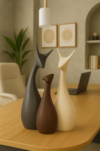 Xtore® Home Decor Lucky Deer Family Matte Finish Ceramic Figures - (Set of 3, Matte Brown)