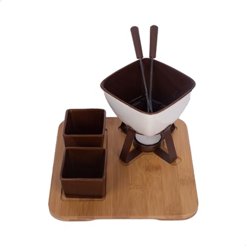 Conjunto Fondue Em Cerâmica Quadrado 8 Peças 300ml Chocolate Queijo - 3 Velas