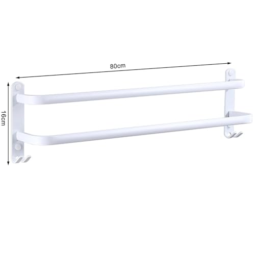 80CM Handtuchhalter Ohne Bohren, Handtuchhalter Weiß, Handtuchhalter Wand, Handtuchhalter Ohne Bohren Weiß, Handtuchstange Badezimmer Zubehör, Handtuchhalter Bad Doppelt für Badezimmer Küche