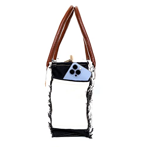 Image of CLA Bags Sel De Mer Upcycled Canvas Hand Bag Upcycled Canvas & Cowhide Tote Bag Radiant Upcycled Canvas & Cowhide Leather Bag