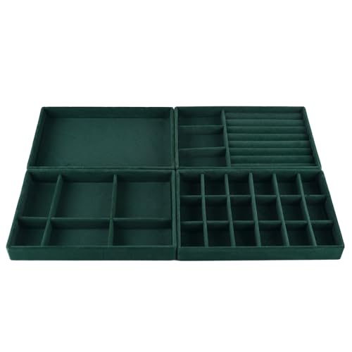 AIRZSNRY Organiseur de bijoux empilable pour tiroir, inserts de rangement de bijoux en velours, plateau porte-bijoux pour commode, accessoires empilables pour tiroirs (vert, 1 ensemble)