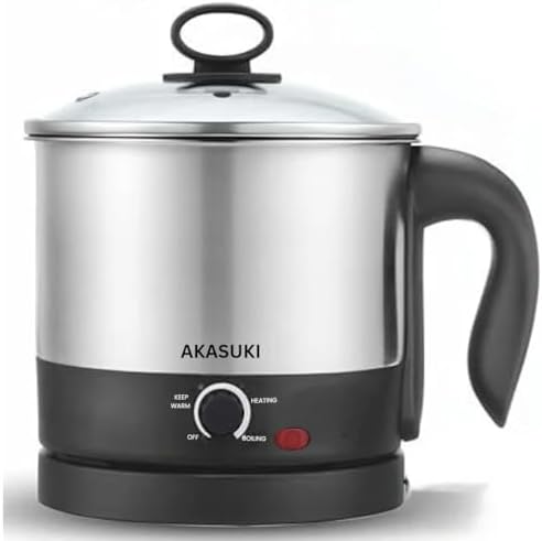 Akasuki Stainless Steel Elegant MKT Multicook Electric Kettle 600W 1.5 Litre,Variable Temperature Settings, Wide Mouth, Maggie, Steaming, Tea, Coffee,Vegetable Boiling, With Egg Boiler Tray (Silver)