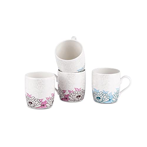 Image of Dandy Lines New Ray Garden Grace in Pink and Blue, Ceramic Coffee Mug Set, Pack of 4, Microwave & Dishwasher Safe, Great for Home Use & Gifting