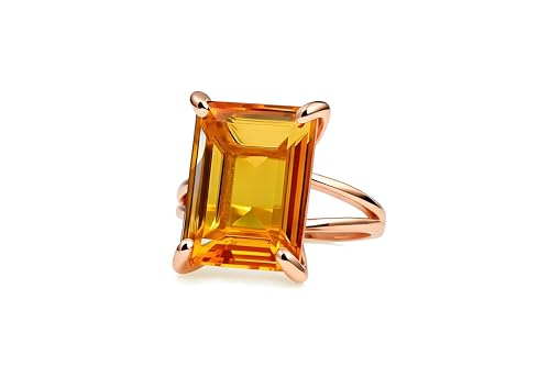Bague rectangle citrine en or rose, le bijou idéal pour sublimer vos tenues