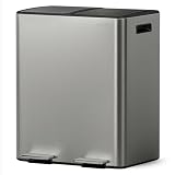 mVm ゴミ箱 40L 横型2分別 2×20L ダストボックス ペダル式 蓋つき 大容量 ステンレス素材 防汚 防指紋 密閉 音無し おしゃれ キッチン リビング オフィス用 長方形 グレー