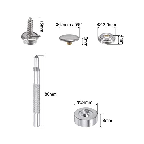 Harfington 45Pcs Canvas Snap Kit 3/5" Marine Grade Copper Snaps Screw Snap Button Fasteners Kit Snaps For Boat Cover Carpet Repairing With 3 Pcs Setting Tool, Silver Tone #TOP1