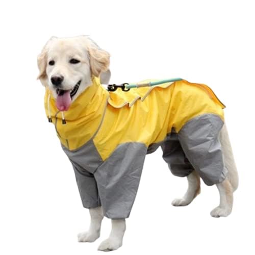 Image of Bhumi Enterprises Dog Raincoats Rain Snow Coats Waterproof Clothing 4 Four Legs Raincoat Full-Cover Dogs Hooded Poncho(Yellow-Grey) (36.-Size)