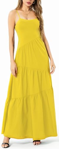 Image of Women's Summer Flowy Tiered Maxi Dress Elegant Spaghetti Strap with Ruffled Skirt Beach Vacations Parties