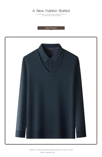 Men's Striped Lapel Fake Two-Piece Shirt, Faux Two-Piece Striped Lapel, Spring & Fall Casual Fashion Base Tops4