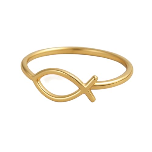 925 Sterling Silver 18k Gold Plated Christian Fish Ring, Handmade Ichthys Symbol Band for Women, Minimalist Stackable Faith Jewelry, Promise Ring by Luxoragems