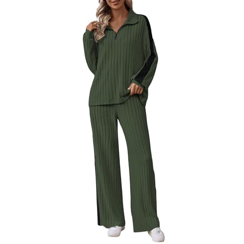 Jogging Suit Tracksuit Women’s Two-Piece Outfits Tracksuit Long Sleeve Casual V Neck Half Zip Tops and Jogging Bottoms Tracksuits with Pockets Without Hoodie and Jogging Bottoms, Black-green, 5XL