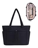 Wandering Nature Tote Bag for Women with Zip Large Capacity Shoulder Handbag with 15.6 Inch Laptop Compartment and 40oz Water Bottle Pocket for Work School Travel, Black (Patent Pending)