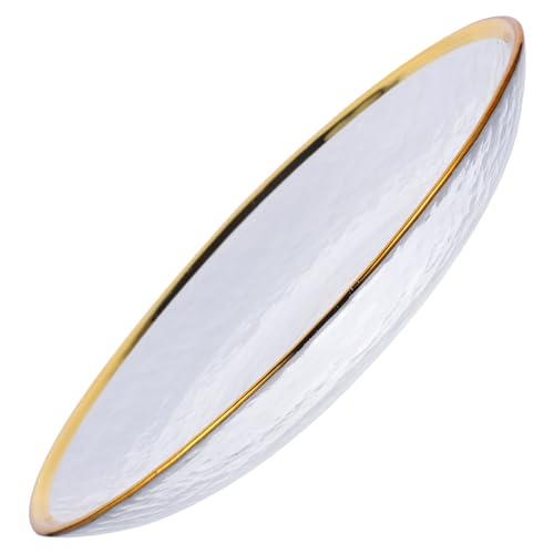 STOBAZA Plato de Vidrio con Borde Dorado Plato Moderno para Ensaladas y Comidas Multiuso para Hogar y Hotel Bandeja Transparente Resistente y Fácil de Limpiar