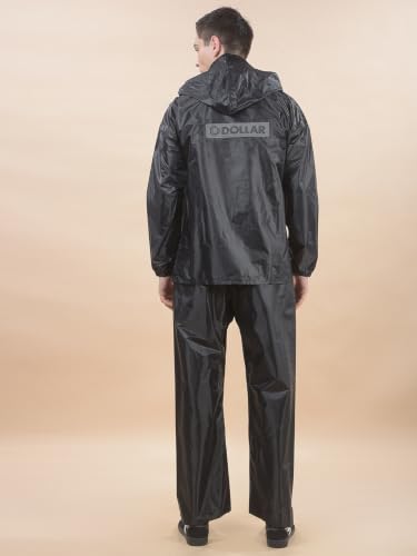 Image of Dollar Men's Waterproof PVC Raincoat Set | Zipper & Button Closure | Hood & Pocket | Full Sleeve Jacket Pant Rainwear Suit | Lightweight Leakproof Rain Protection for Outdoor, Biking, Riding