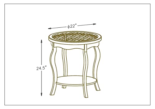Finecasa Round End Table, Boho Carved Solid Wood Furniture,Wooden Side Table With Shelf, Bedside Table, Antique Décor For Living Room Bedroom, Moroccan Table, Tea Table, 22X24.5 Inch, Whitewash #TOP4