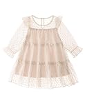 Glaoly Toddler Girl Dress Beige Ruffle Long Sleeve Swiss Dot Mesh Flowy A Line Chiffon Dresses for Baby Girls 1-2T