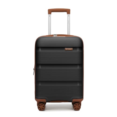 Image of Kono 20 Inch Expandable Carry on Luggage, Airline Approved Suitcase, Black | 22x14x9 Lightweight PP Hard Shell Smooth 360 Spinner Wheels with TSA lock for Short Trips