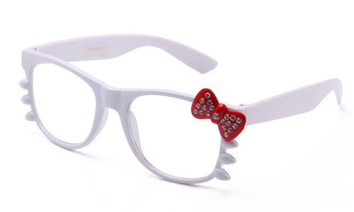 Kyra Women's High Fashion Kitty Cat Bow Whiskers Rhinestone Bling Clear Lens Glasses