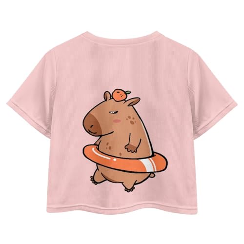 Image of Girls Crop Tees Crew Neck Casual Short Sleeve T Shirts Kids Loose Soft Comfortable Tees Blouses Shirt for Little Girl