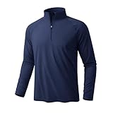 [KEFITEVD] ラッシュガード メンズ 長袖 水着 tシャツ 1/4ジップ プルオーバー ランニング シャツ ジョギング スポーツ ジムウェア 速乾 ゴルフウェア 涼しい 紺 ネイビー L