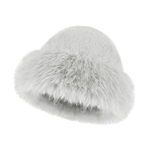 Yonchic Winter Soft Faux Fur Plush Bucket Hat, Cute Fuzzy Furry Fisherman Cap, Fashion Outdoor Thick Warm Sun Cap for Women Teens Girl (Gray)